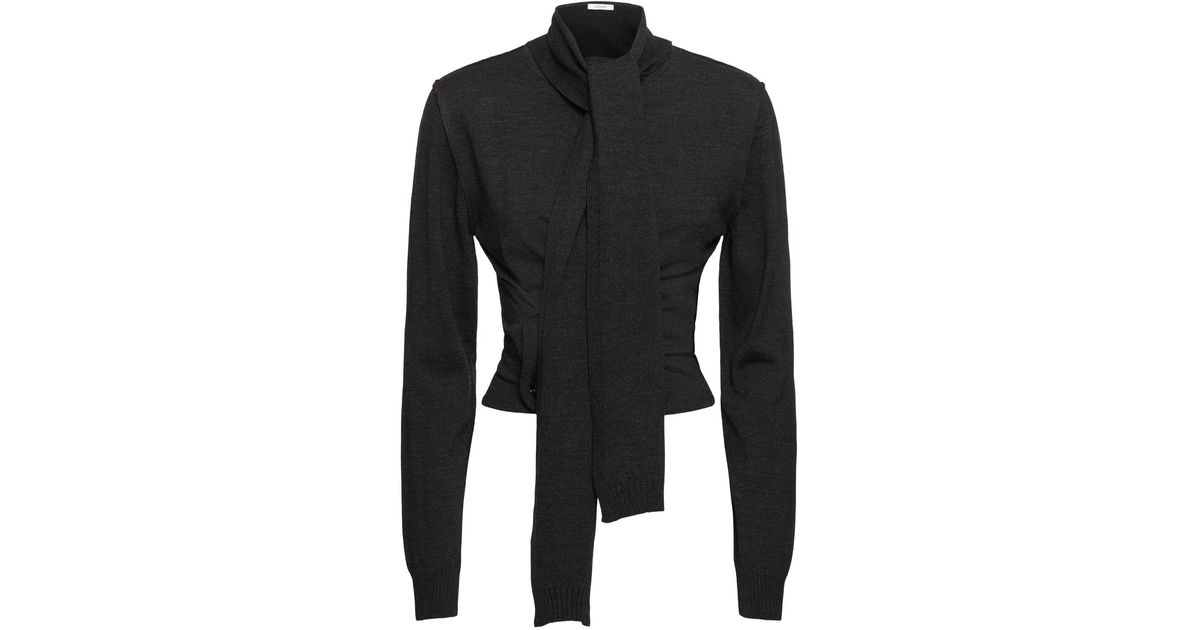 Lemaire Twisted Wool Blend Cardigan W/ Scarf in Black | Lyst Lemaire Twisted Wool Blend Cardigan W/ Scarf in Black | Lyst