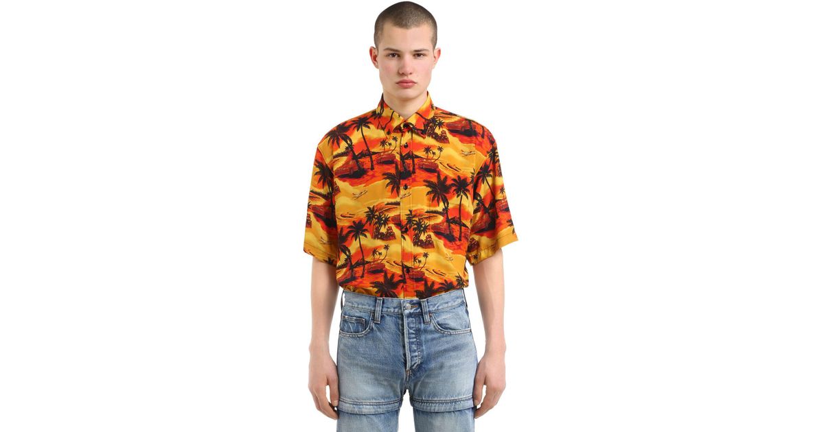 Balenciaga Hawaiian Print Poplin Short Sleeve Shirt in Orange for Men - Lyst