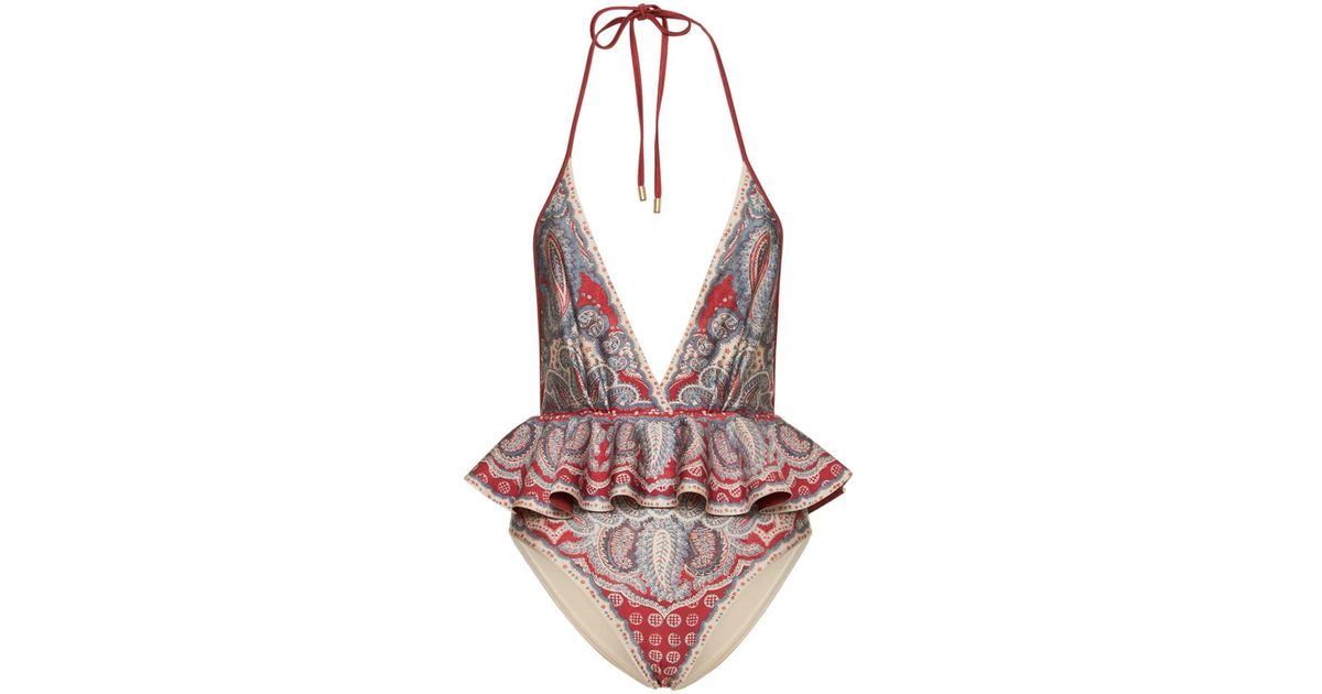 Zimmermann Vitali Ruffled Halter One Piece Swimsuit in Pink Lyst