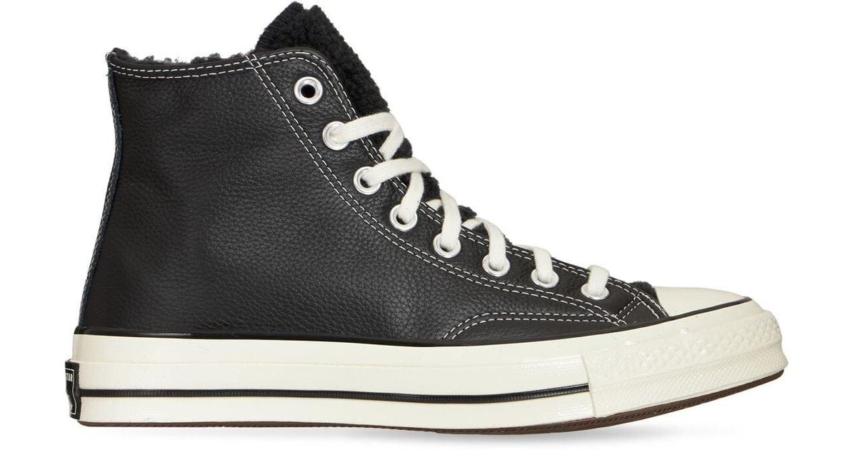 Converse Chuck 70 S Hi Leather & Sherpa Sneakers in Black for Men - Lyst
