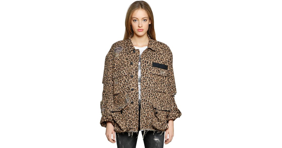 Veste En Denim Imprimé Léopard Usé R13 en coloris Marron - Lyst