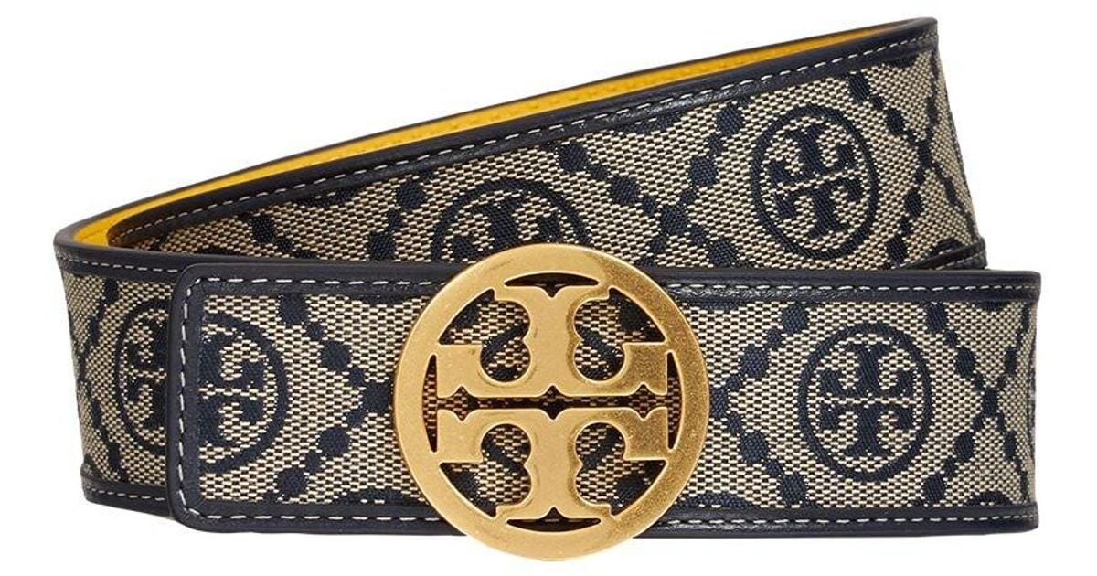 Tory Burch 1.5cm T Monogram Jacquard Belt in Navy (Metallic) Lyst