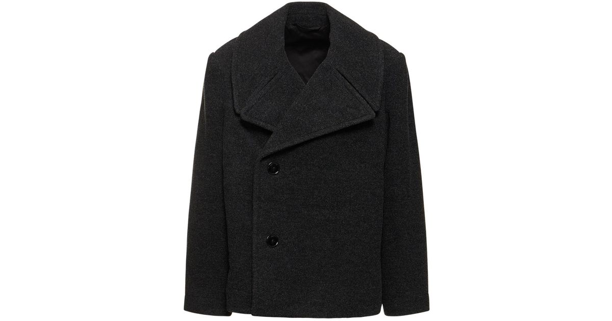Lemaire Short Wool Caban Jacket in Black | Lyst