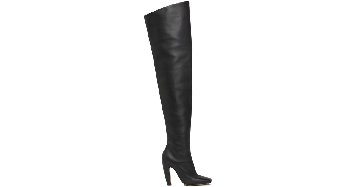 Bottega Veneta 100mm Canalazzo Thigh-high Leather Boots in Black | Lyst