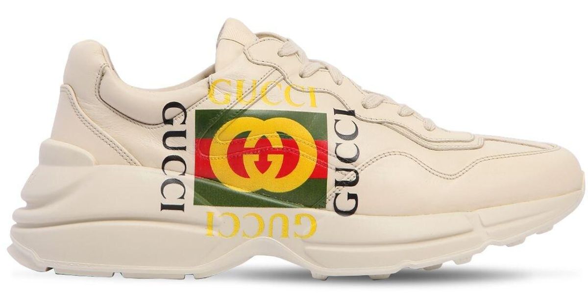 Gucci Rython Print Leather Sneakers in Ivory (White) for Men - Lyst