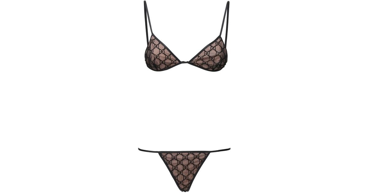 Ensemble De Lingerie En Tulle Brodé "Gg" Gucci en coloris Noir | Lyst