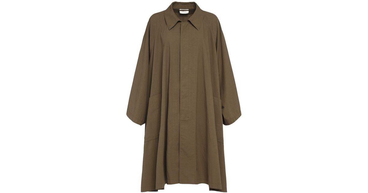 THE ROW LEINS COAT cotton poplin Oversized draped A-line spring dress Stainless collar coat outer 7982 W2517 Olive Charcoal 0