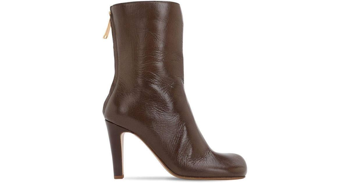 Bottega Veneta 90mm Leather Ankle Boots in Brown - Lyst