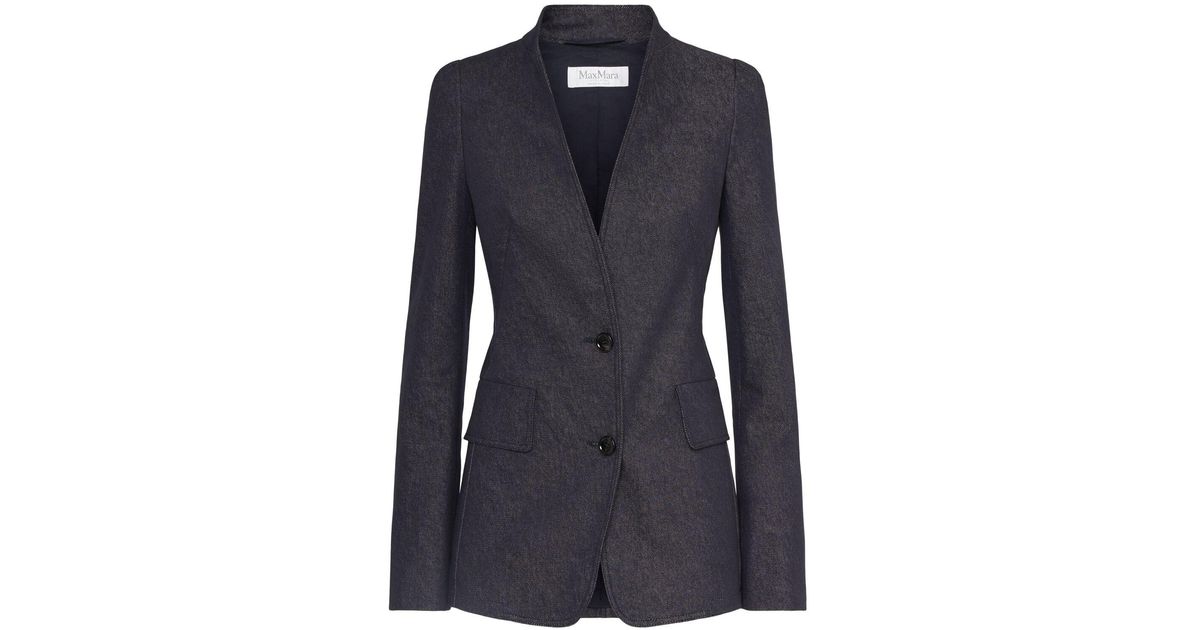 Max Mara Beatrice Denim Effect Cotton Blazer in Blue | Lyst