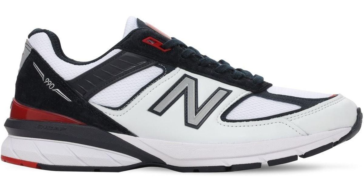 New Balance Leather 990 V5 Sneakers in White/Navy/Red (Blue) for Men - Lyst