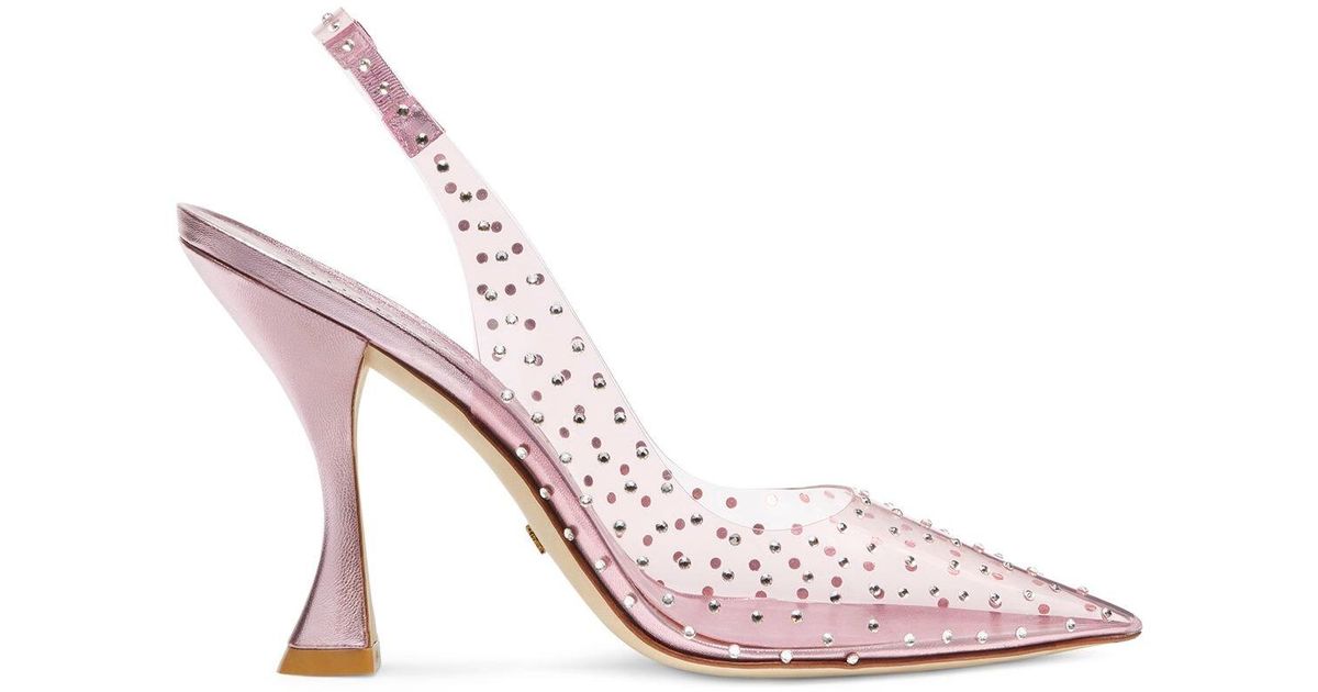 Stuart Weitzman Leather 100mm Pvc & Crystal Slingback Pumps in Pink ...