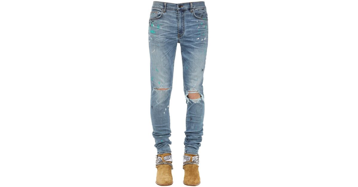 Amiri 15cm Paint Splatter Cotton Denim Jeans in Blue for Men Lyst