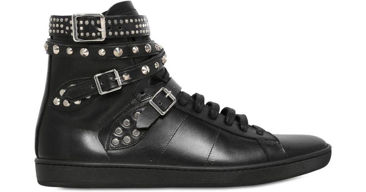 Saint Laurent Studded Leather High-top Sneakers in Black - Lyst