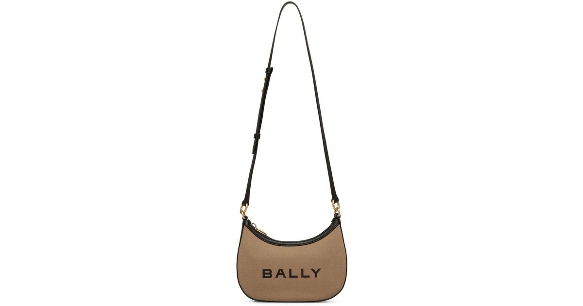 Bally Bar Ellipse Logo Canvas Shoulder Bag in Natural | Lyst
