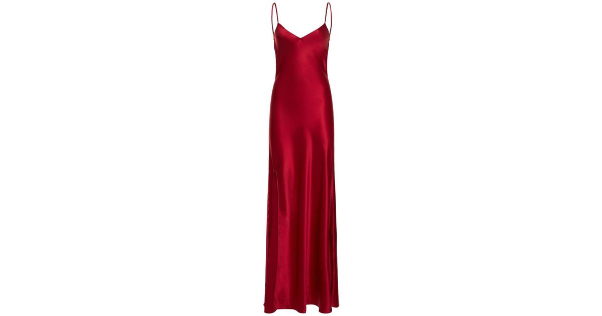 STAUD Alexa Side-slit Satin Gown in Red | Lyst