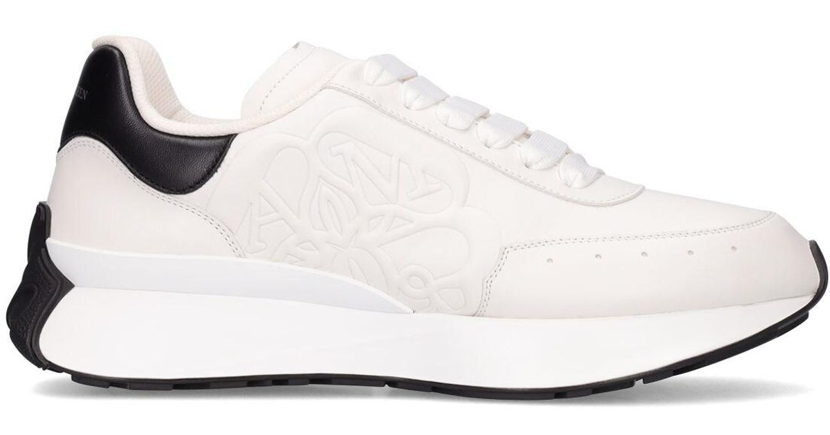Alexander McQueen Leather Sprint Runner Sneakers in White/Black 