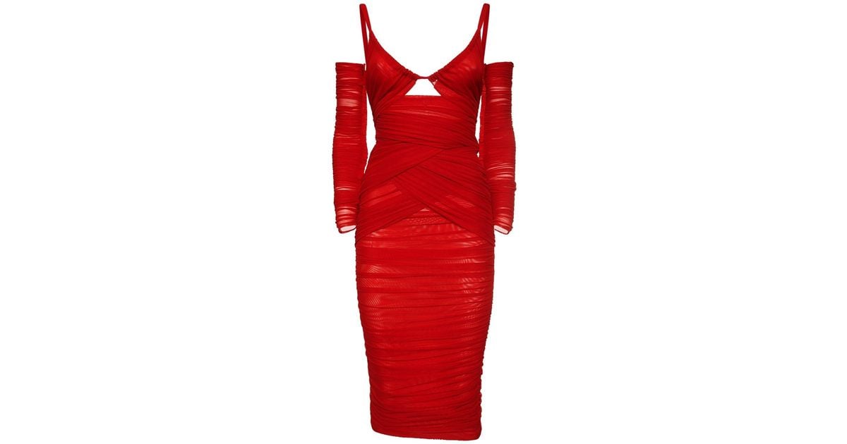 Dolce & Gabbana Stretch Satin Cutout Midi Dress in Red - Lyst