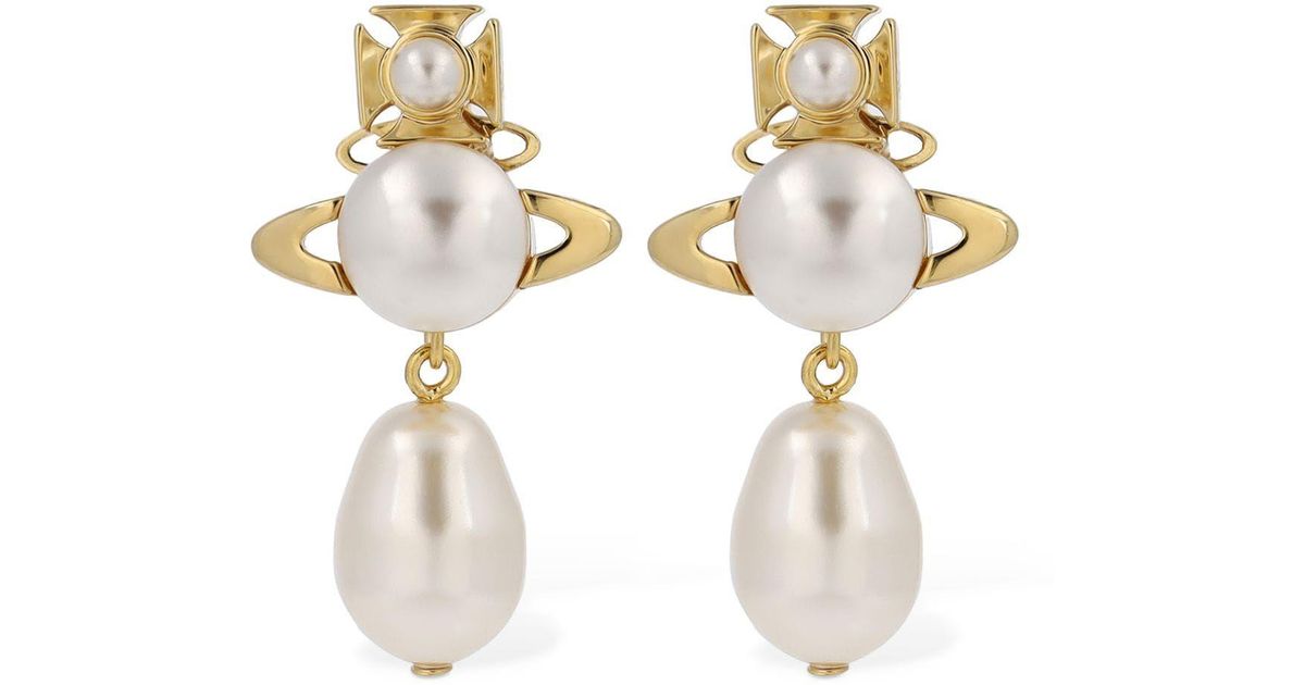 Vivienne Westwood Metal Inass Imitation Pearl Drop Earrings in Gold