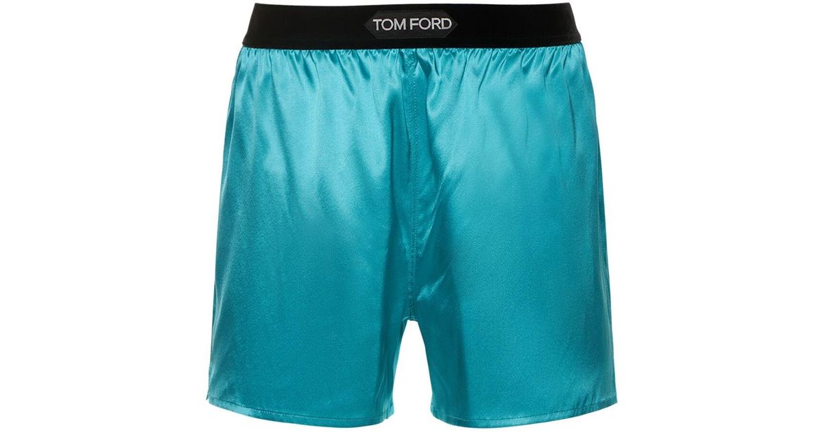 Tom Ford Logo Silk Satin Mini Shorts in Blue | Lyst UK