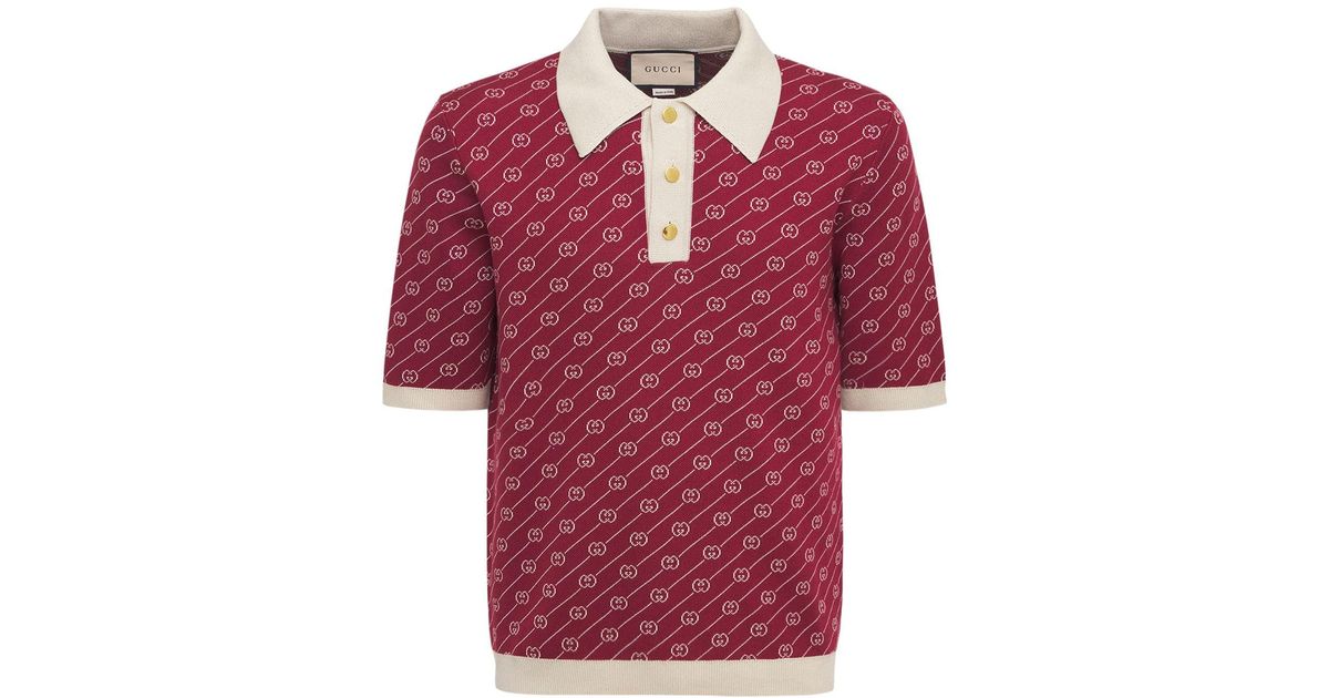 Gucci Gg Diagonal Silk Jacquard Polo in Bordeaux (Red) for Men 