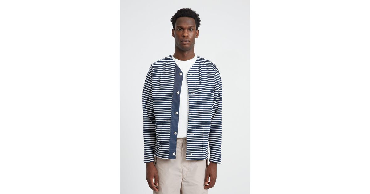 Engineered Garments Knit Cardigan Pc Stripe Jersey in Navy/White (Blue