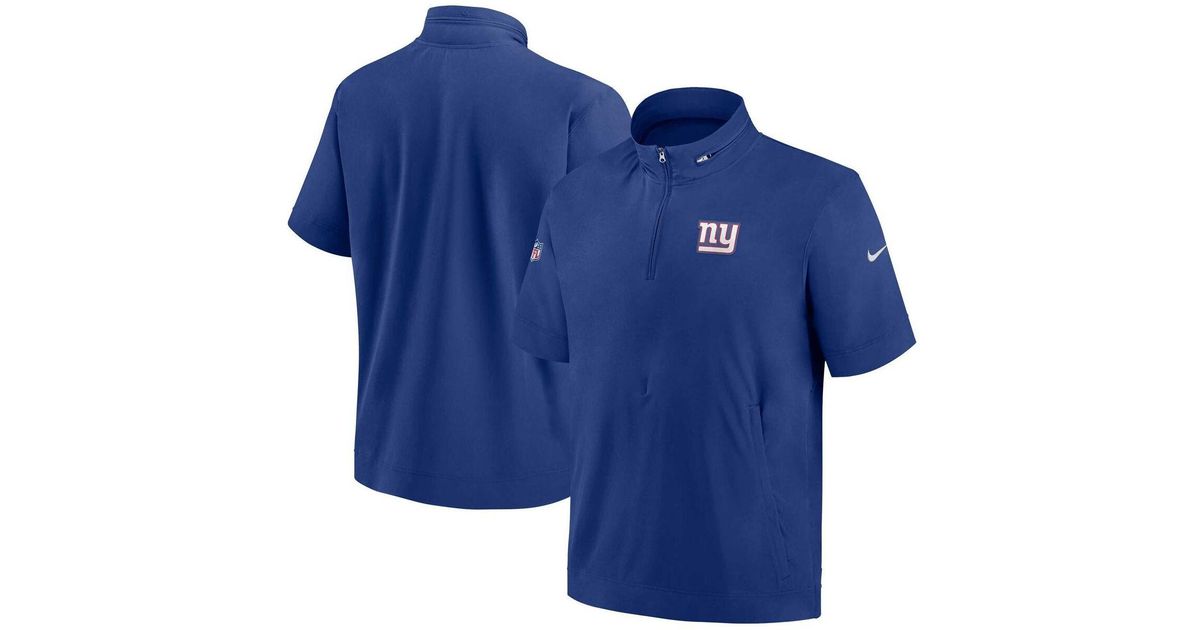 Nike Royal New York Giants Sideline Coach Short Sleeve Hoodie Quarter ...