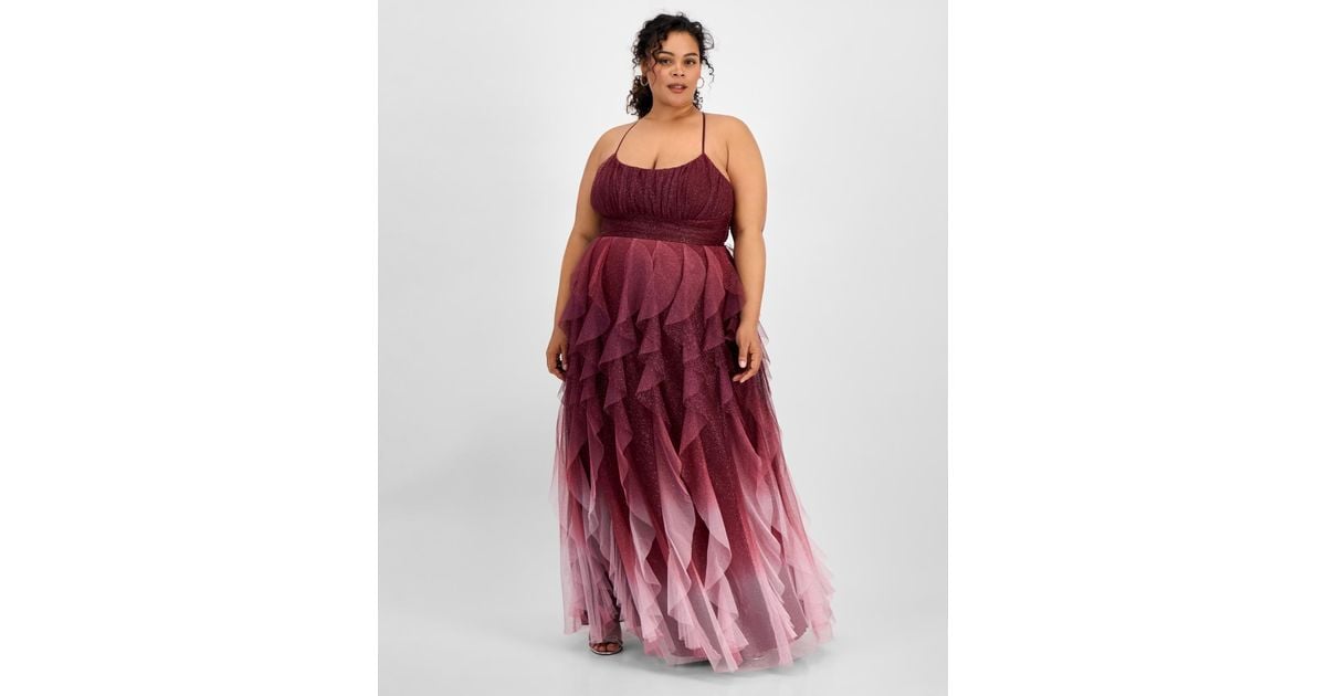 Pear Culture Trendy Plus Size Glitter Mesh Ball Gown in Red | Lyst