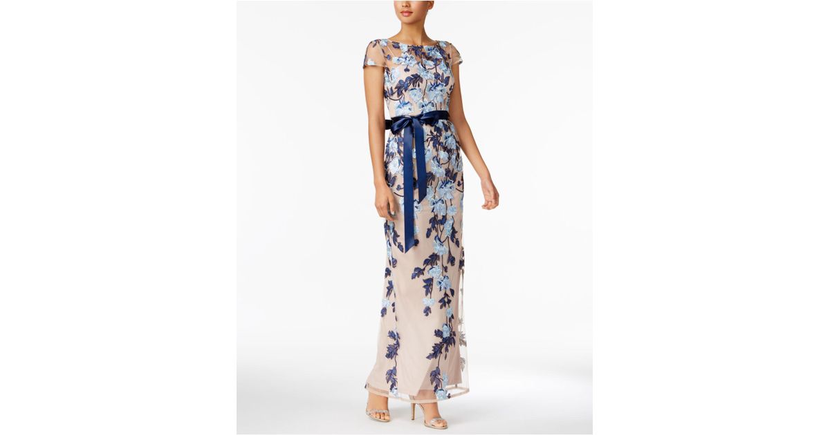 Adrianna Papell Embroidered Floral Mesh Gown in Blue Lyst