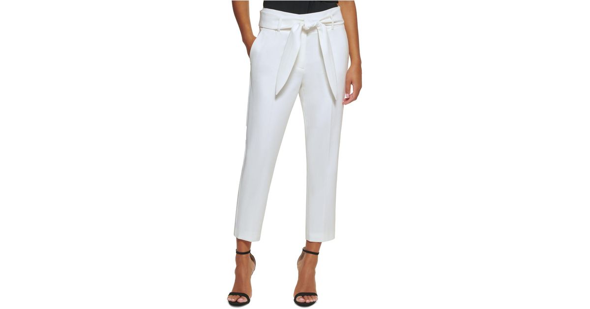 DKNY Petite High-rise Tie-front Cropped Ankle Pants in Blue | Lyst