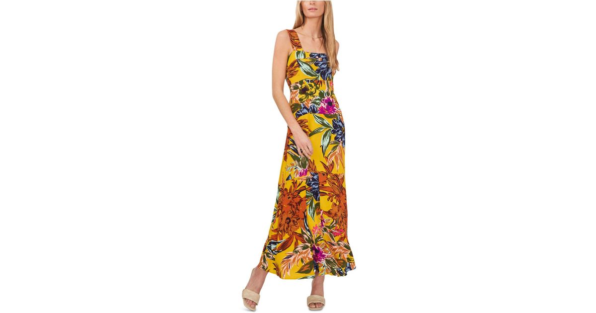 Vince Camuto Printed Tiered Smocked-back Challis Maxi Dress | Lyst