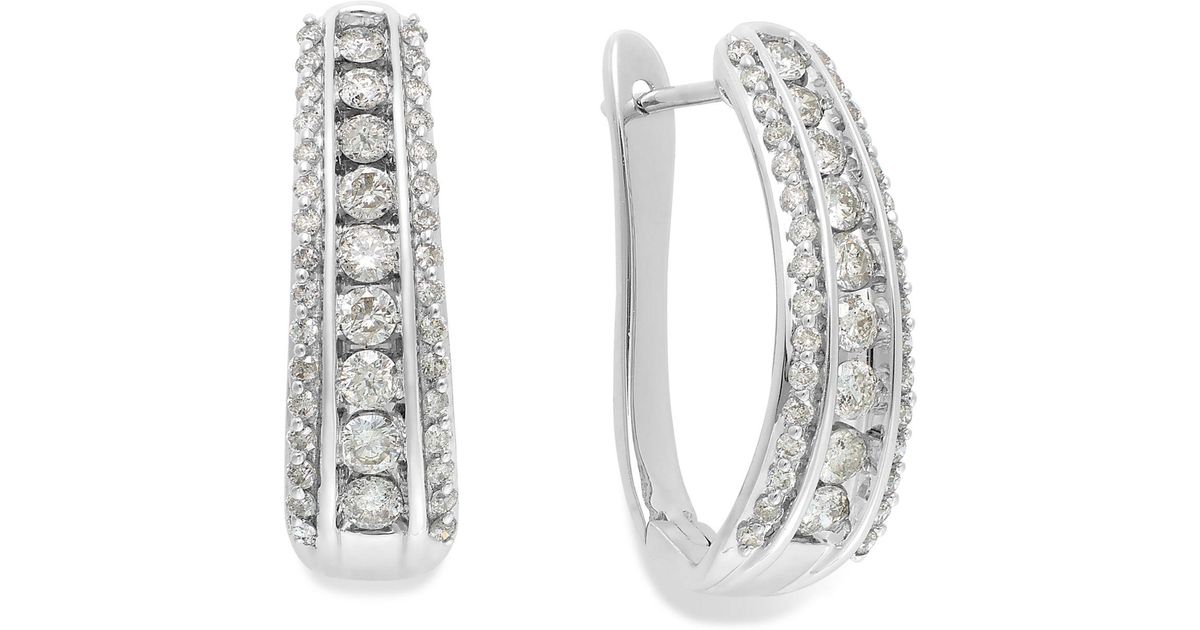 Lyst Macy S Diamond Channel J Hoop Earrings In 14k White Gold 1 Lyst Macy S Diamond Channel J Hoop Earrings In 14k White Gold 1 Ct T W