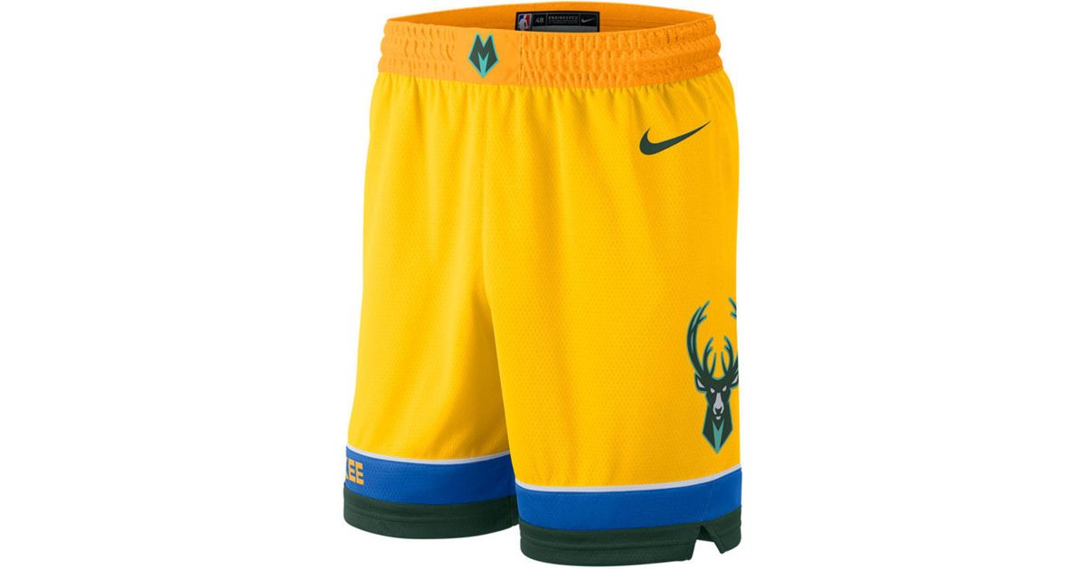 Nike Milwaukee Bucks City Swingman Shorts in Yellow for Men | Lyst