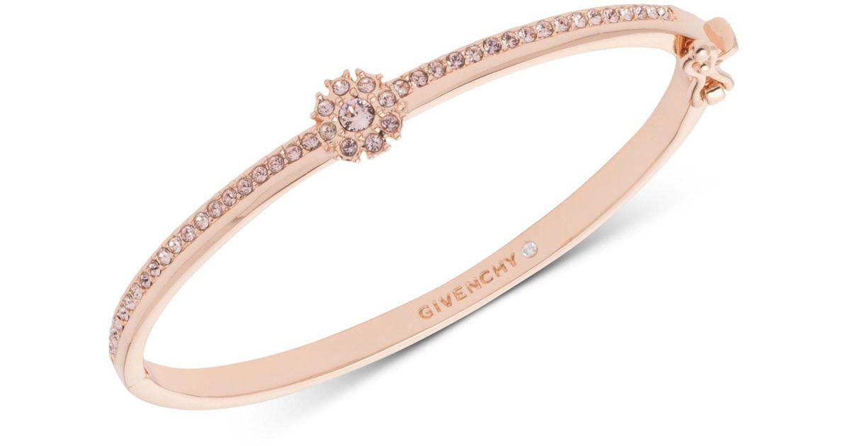 Givenchy Crystal Flower Hinged Bangle Bracelet in Rose Gold (Metallic