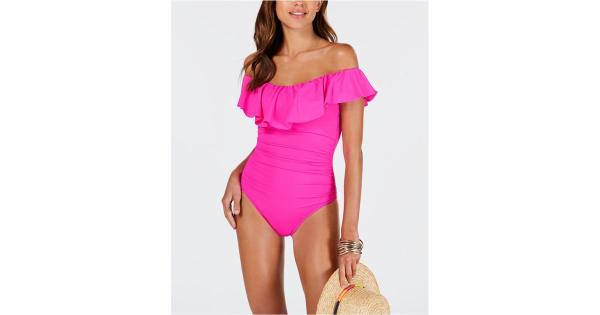 la blanca off the shoulder one piece pink