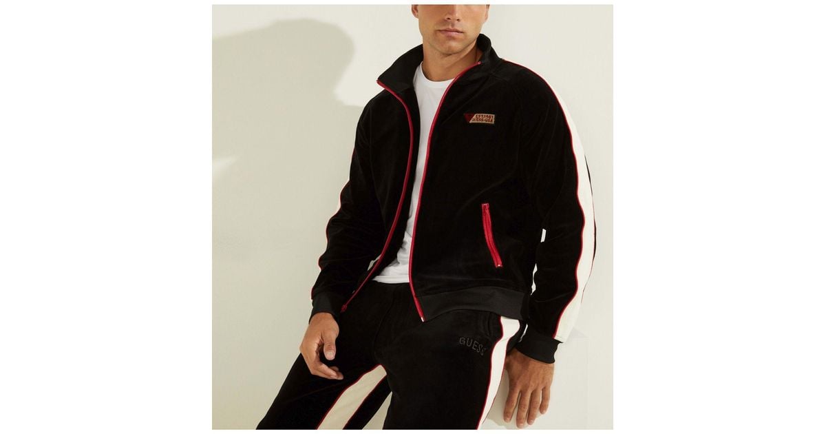 Guess Velvet Track Jacket in Black for Men Lyst