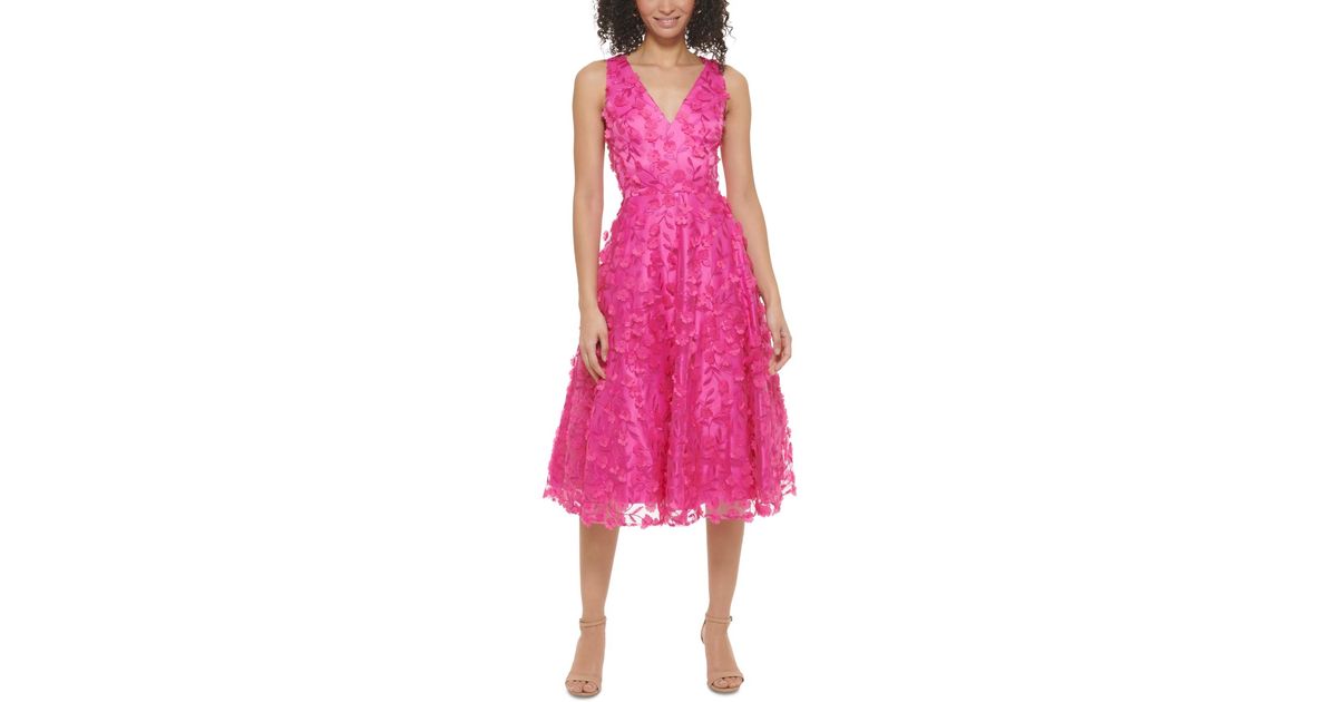 Eliza J 3d-floral Fit & Flare Midi Dress in Pink | Lyst