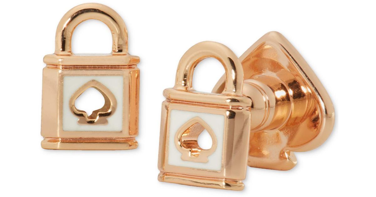 Kate Spade Goldtone Spade Lock Stud Earrings in White Lyst