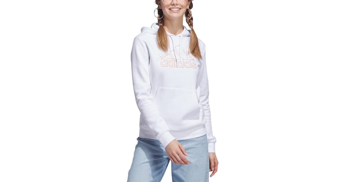 adidas Flower Logo Fleece Pullover Hoodie in White Lyst