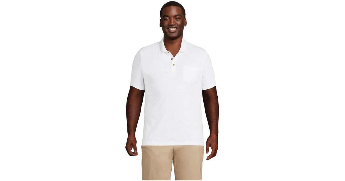 Lands' End Big & Tall Short Sleeve Slub Pocket Polo Tshirt in White