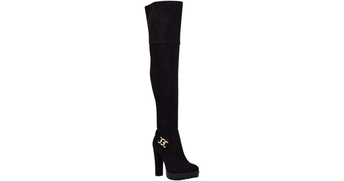Guess Tailia Lug Platform Over The Knee Boots in Black Lyst
