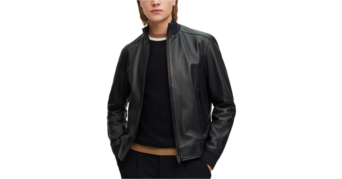 BOSS by HUGO BOSS Bomber-style Genuine Leather Chunky Zip Jacket in ...
