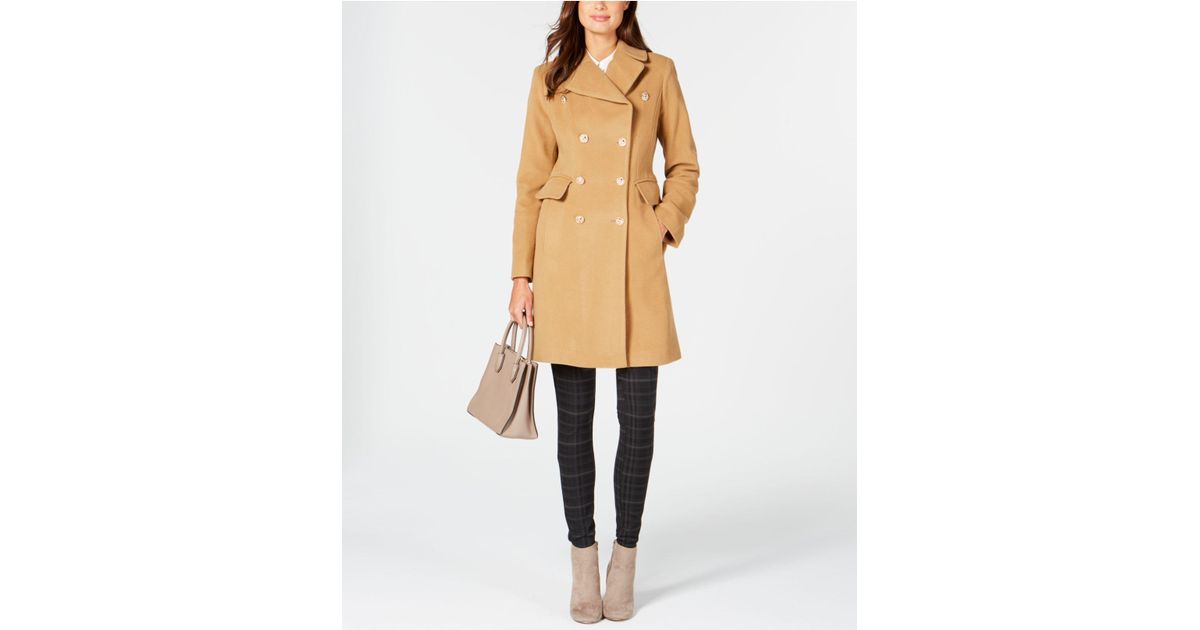 Anne Klein Wool Double-breasted Peacoat in Camel (Natural ...