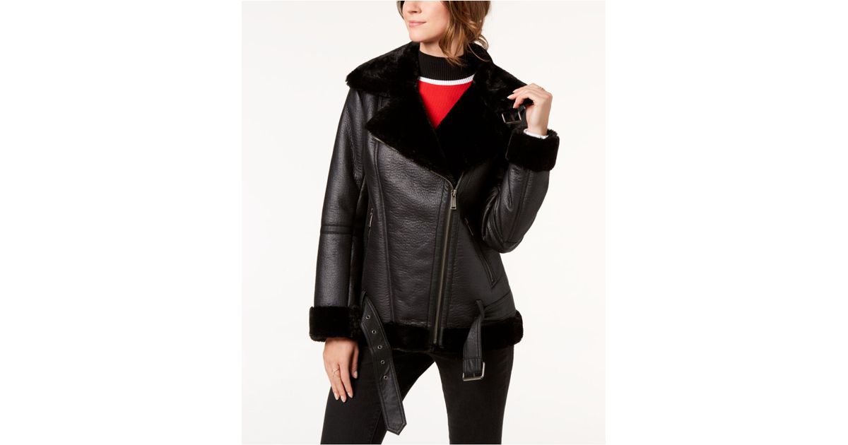 Bcbgeneration Black Faux Fur Trim Moto Jacket