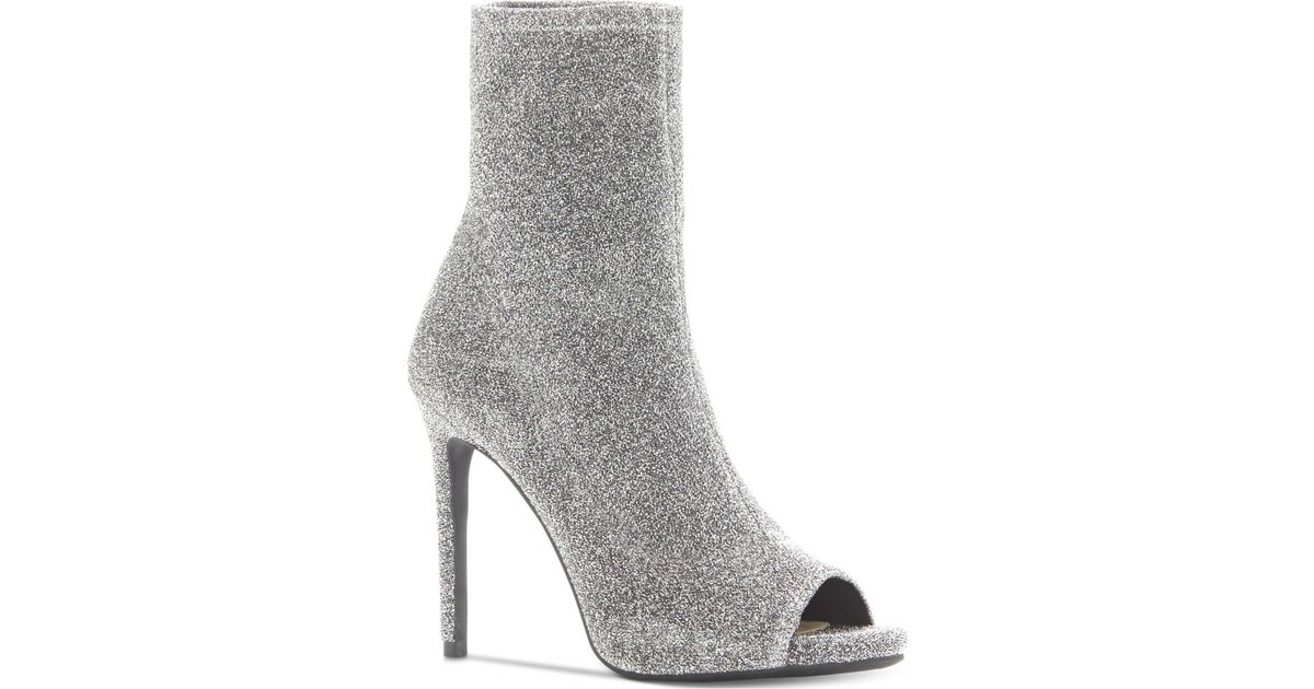 silver peep toe booties