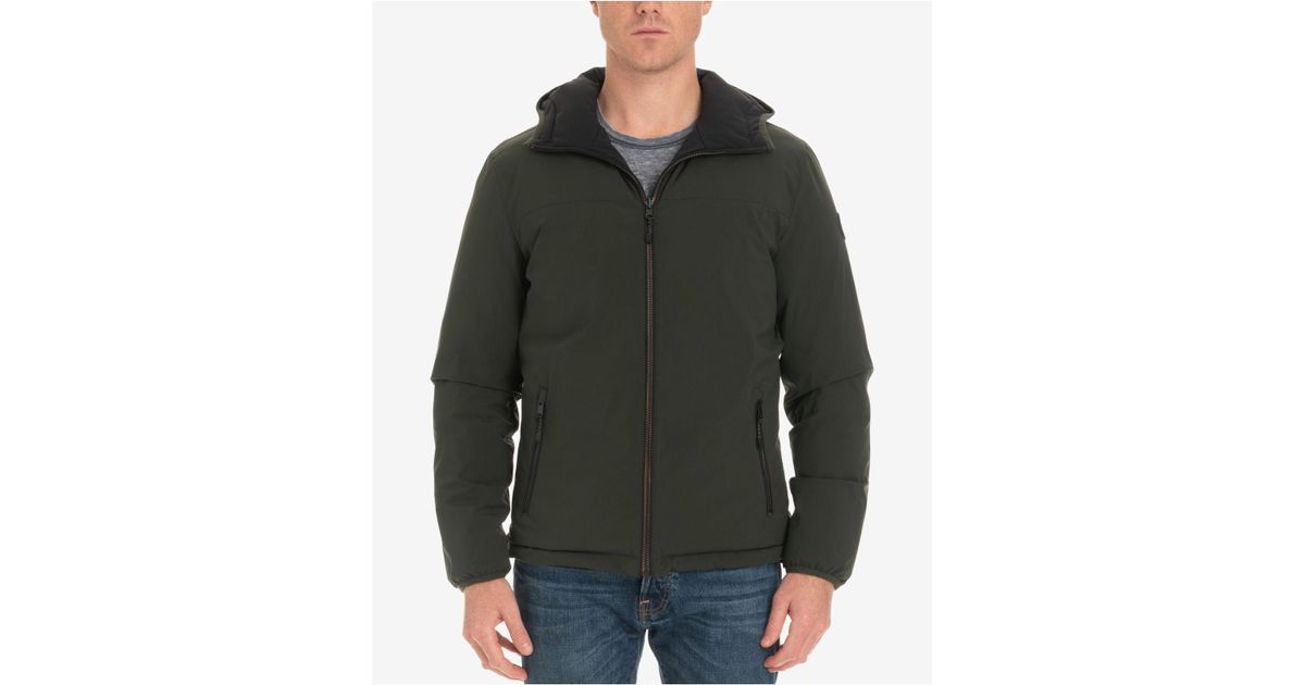 London Fog Mens Zip-Front Reversible Bomber Beekman Stretch Jacket