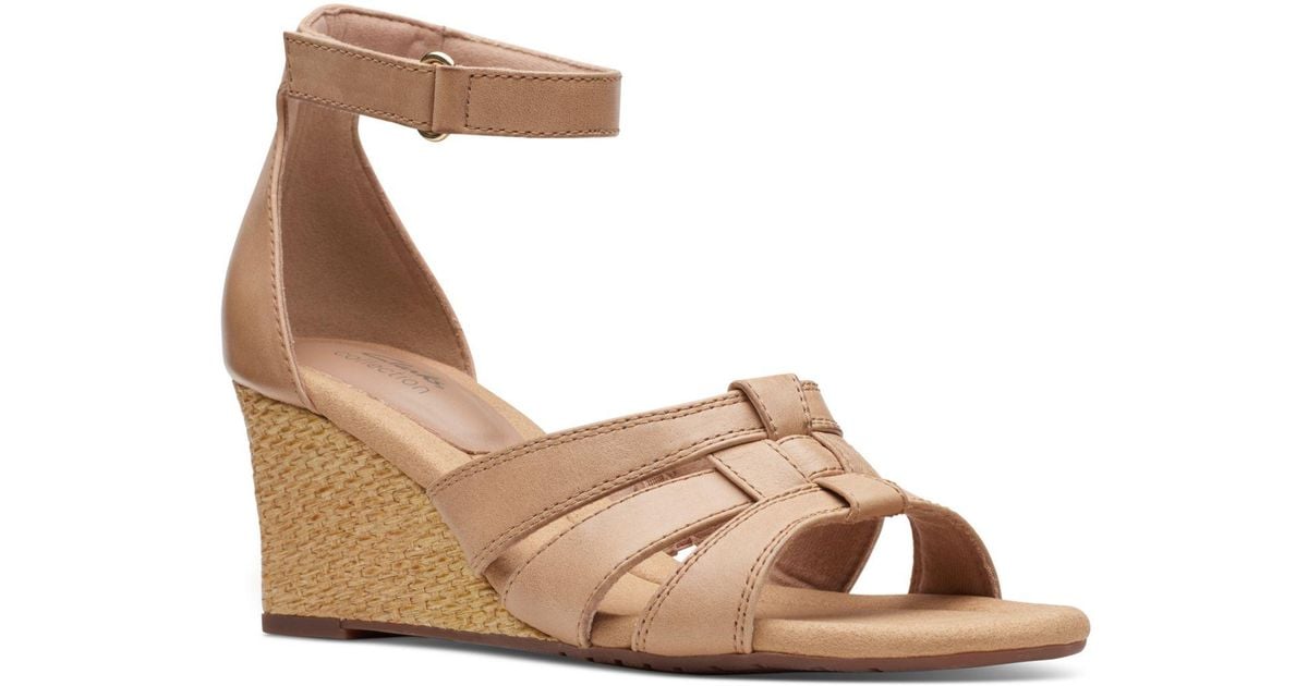 Clarks Kyarra Joy Anklestrap Woven Wedge Sandals in Brown Lyst