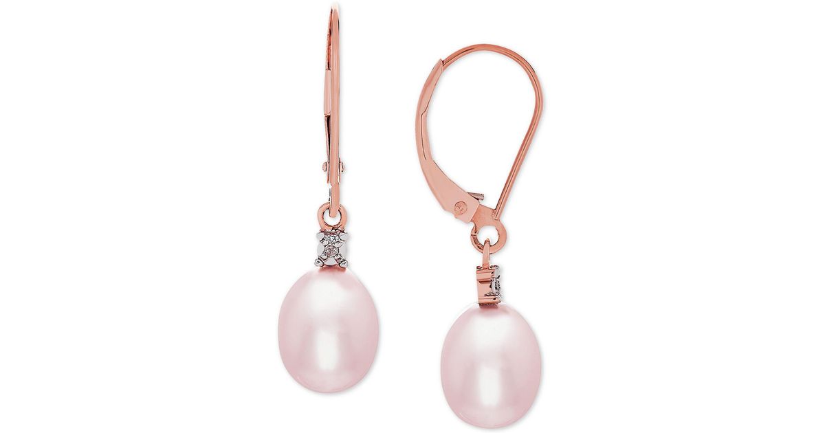 Macy's Satin Blush Cultured Freshwater Pearl (8mm) & Diamond Accent