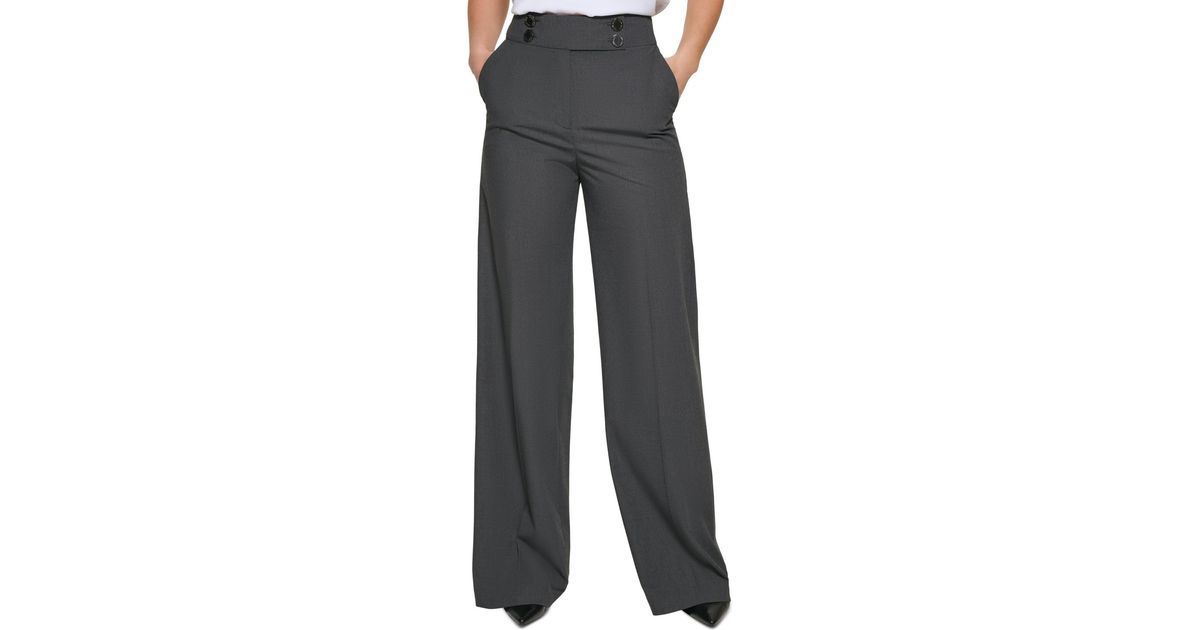 Calvin Klein Whitney Button Front Wide Leg Pants in Gray | Lyst