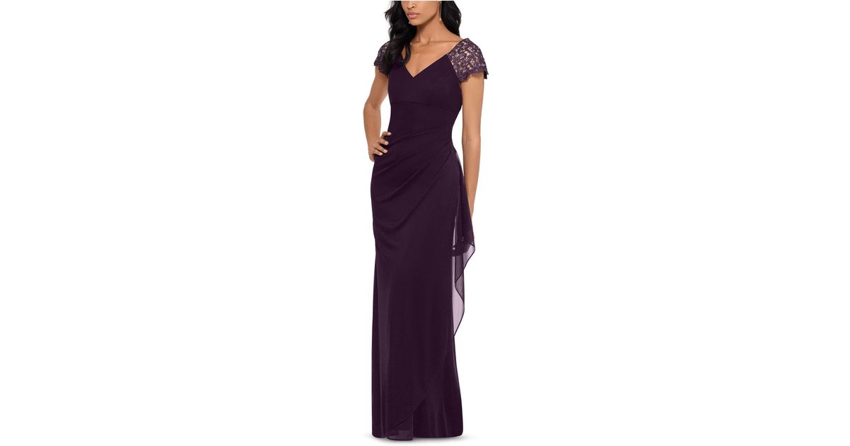 xscape lace sleeve chiffon gown