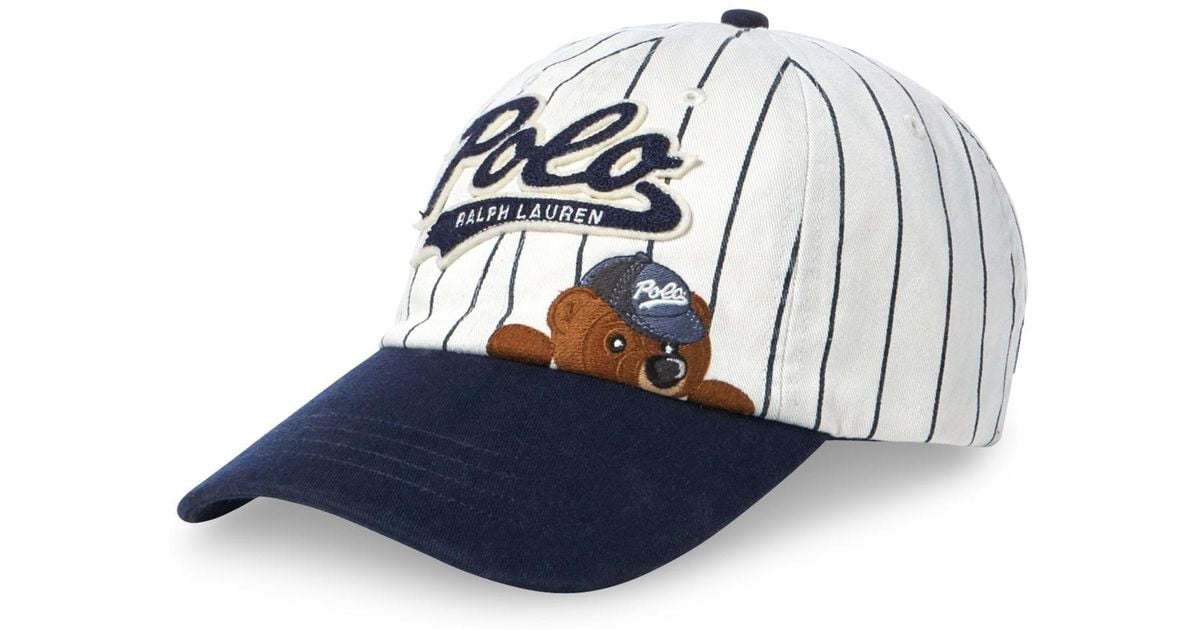 Polo Ralph Lauren Polo Bear Pinstripe Baseball Cap in Blue for Men | Lyst